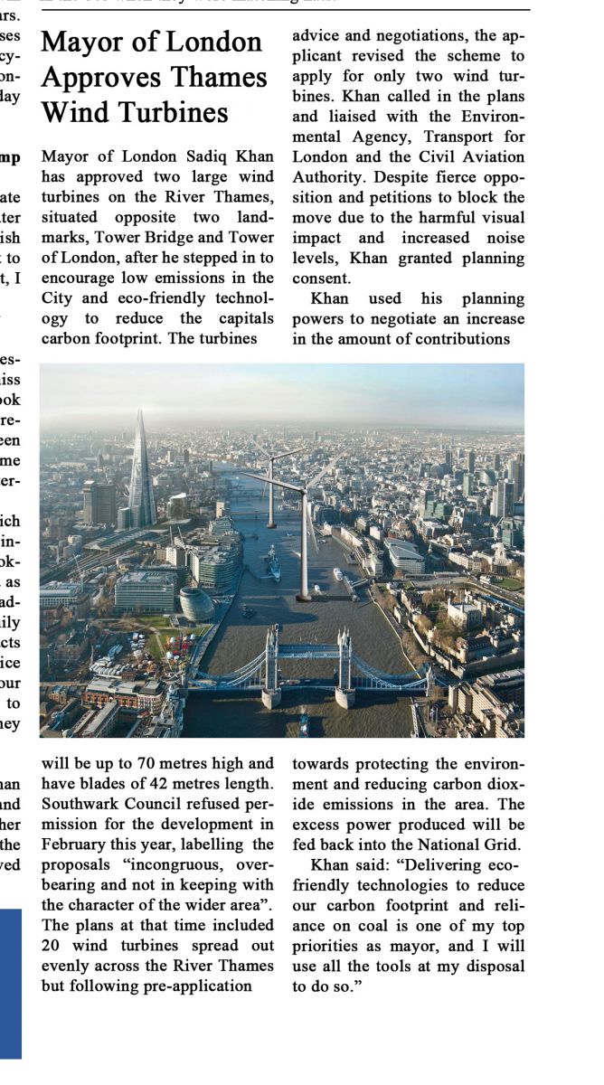Mayor of London Approved Thames River Wind Turbines