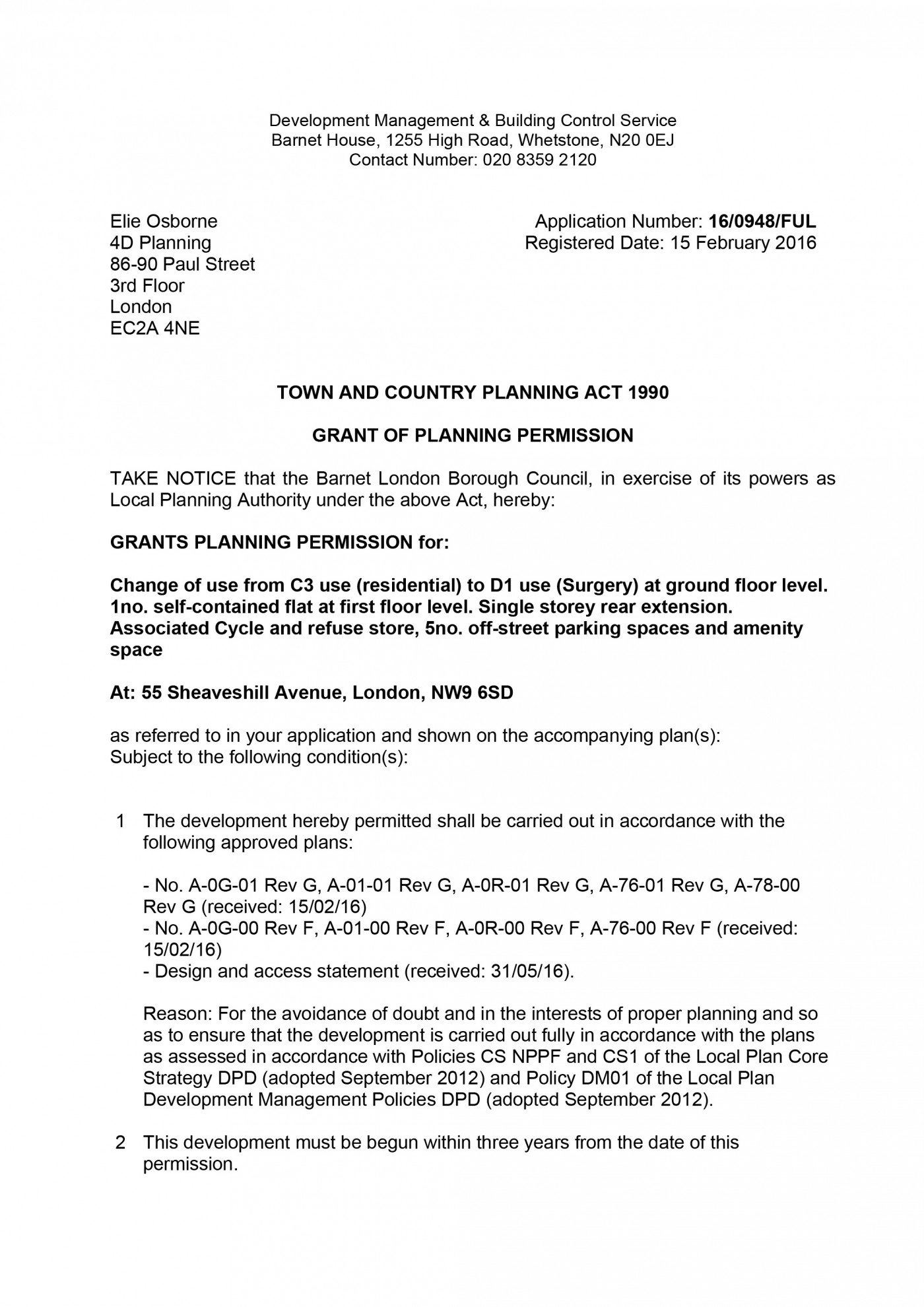 Barnet Council Decision Notice - Granted Planning Permission