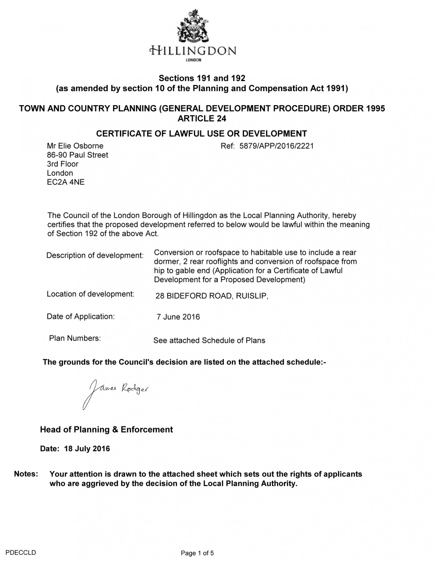 Hillingdon Council Decision Notice - Planning Permission