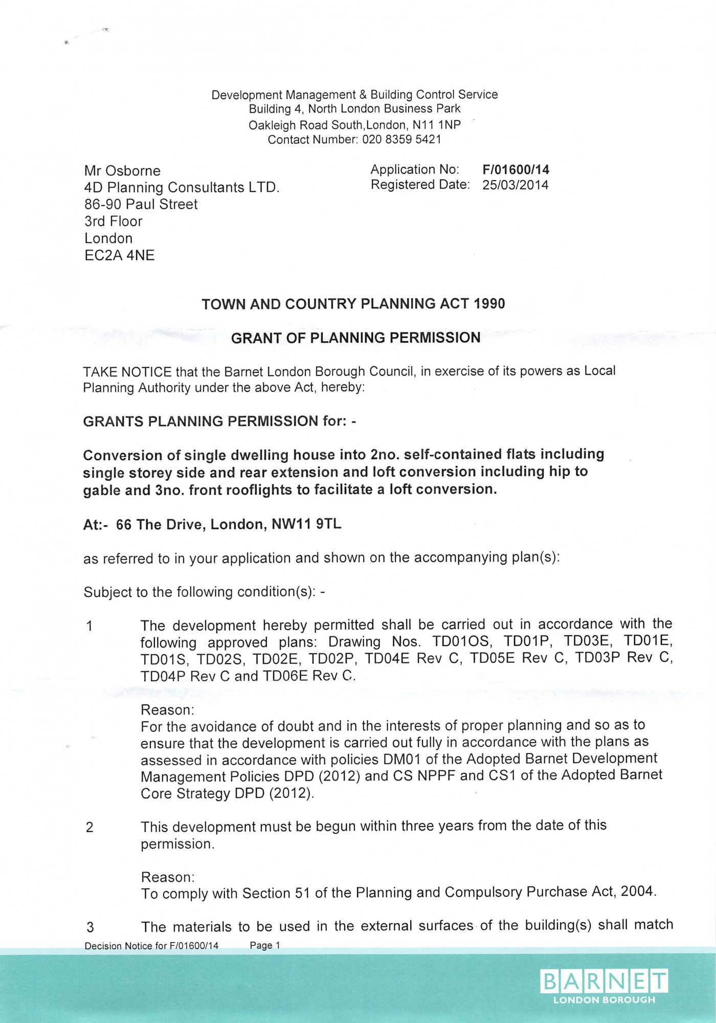 Approval Notice - Barnet Council