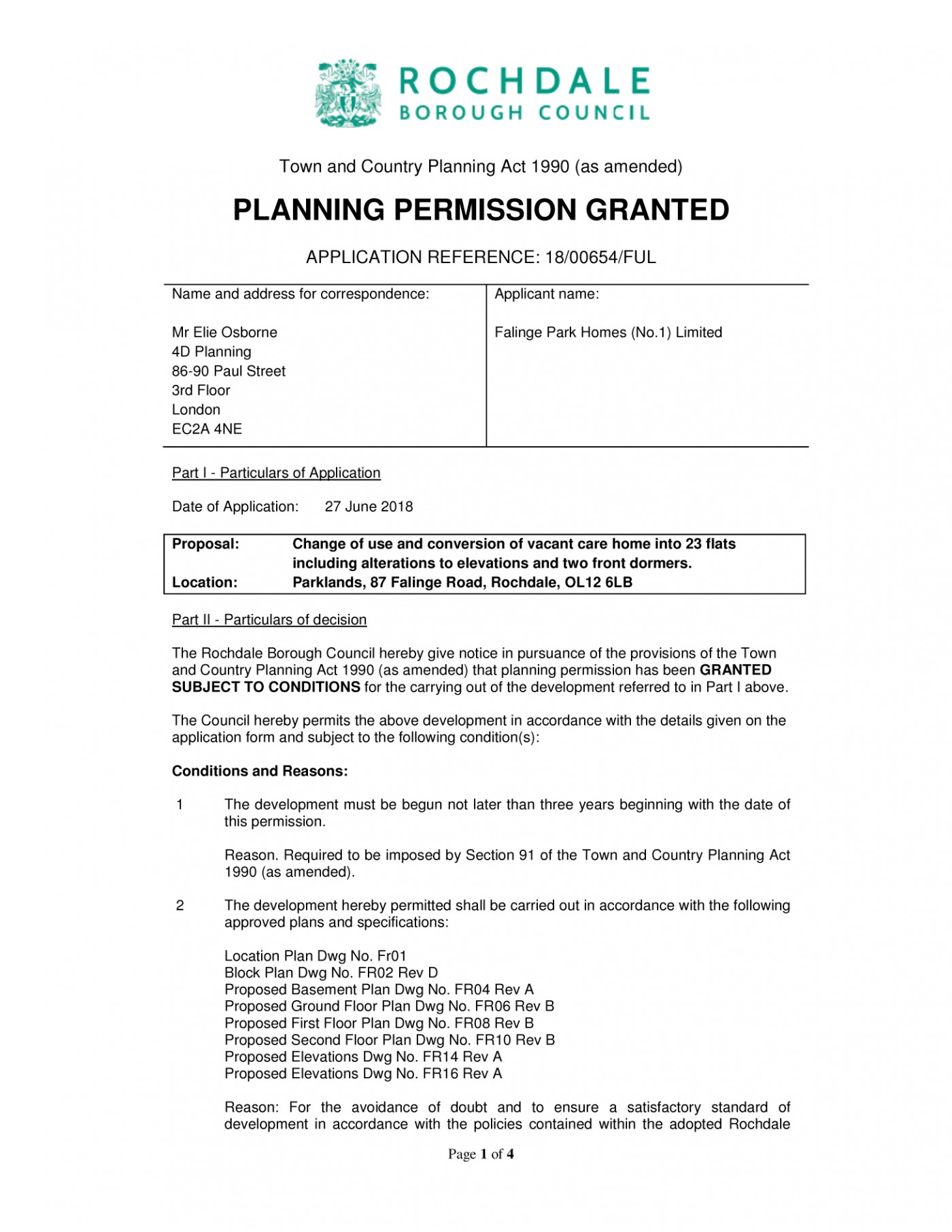 Rochdale Council Decision Notice - GRANTED