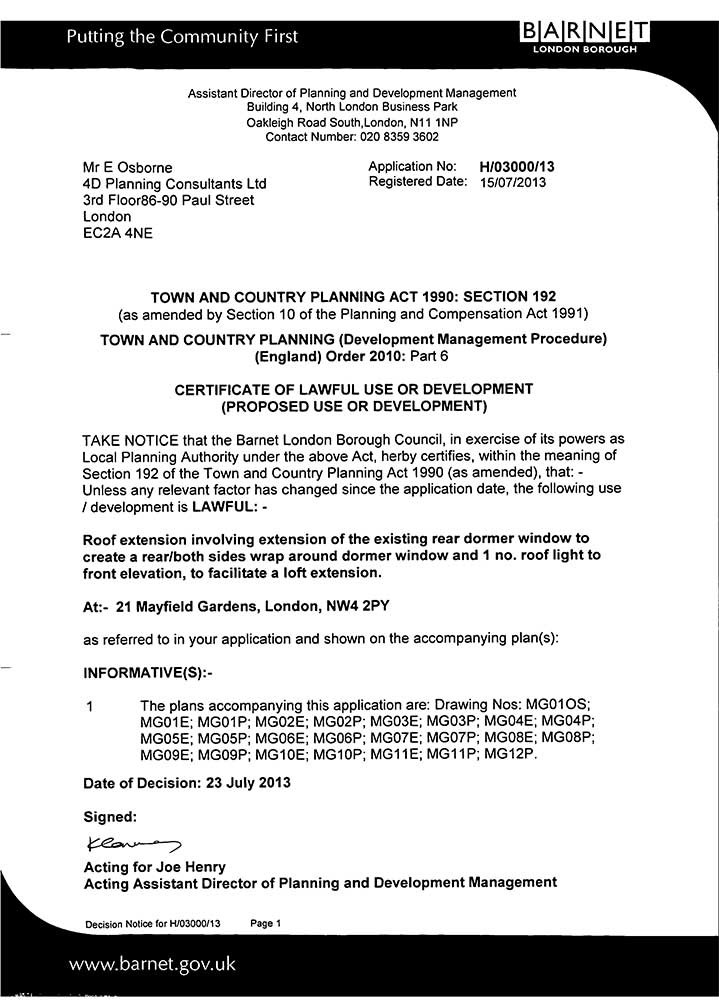 Barnet Council Decision Notice - Granted Planning Permission