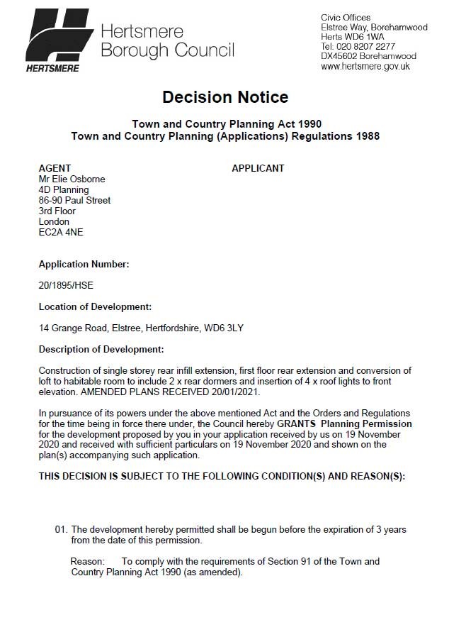 Approval Notice - Hertsmere Council